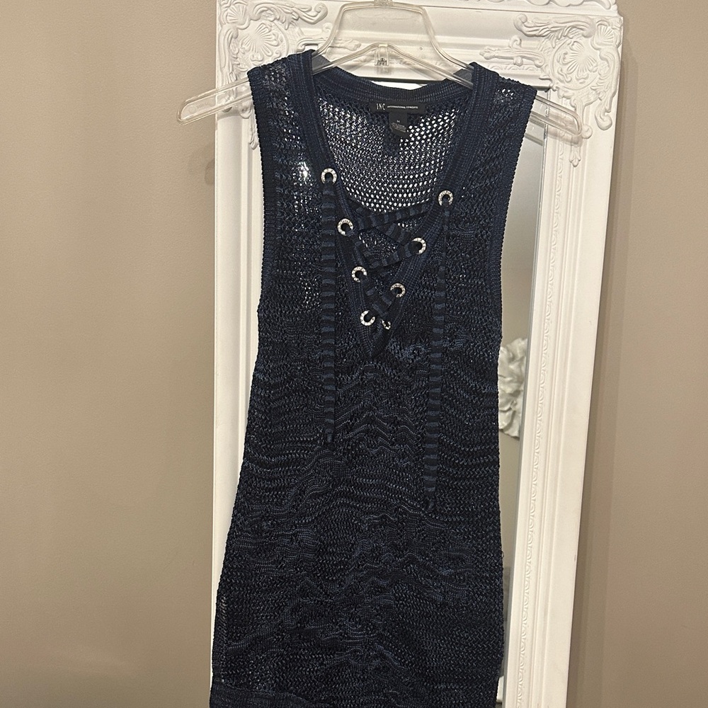 Chic Navy Lace-Up Knit Tunic